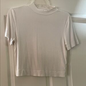 Babaton White Mock Neck Ribbed Crop Top L